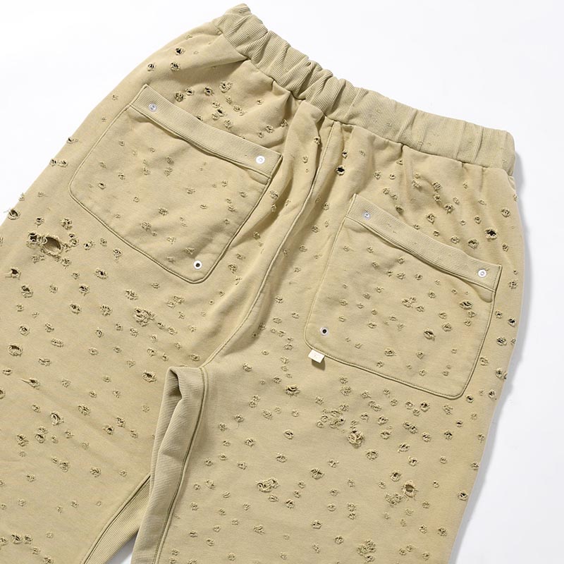 DAMAGED BAGGY SWEAT PANTS -KHAKI-