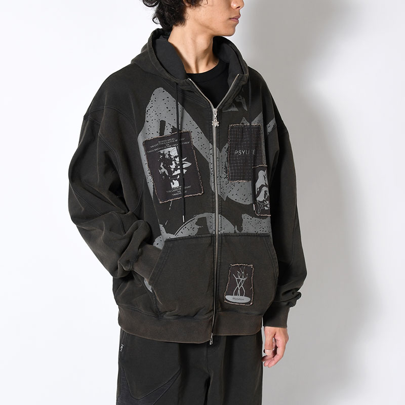 POST WORK ZIP THRU HOODED SWEAT -BLACK/WASH-