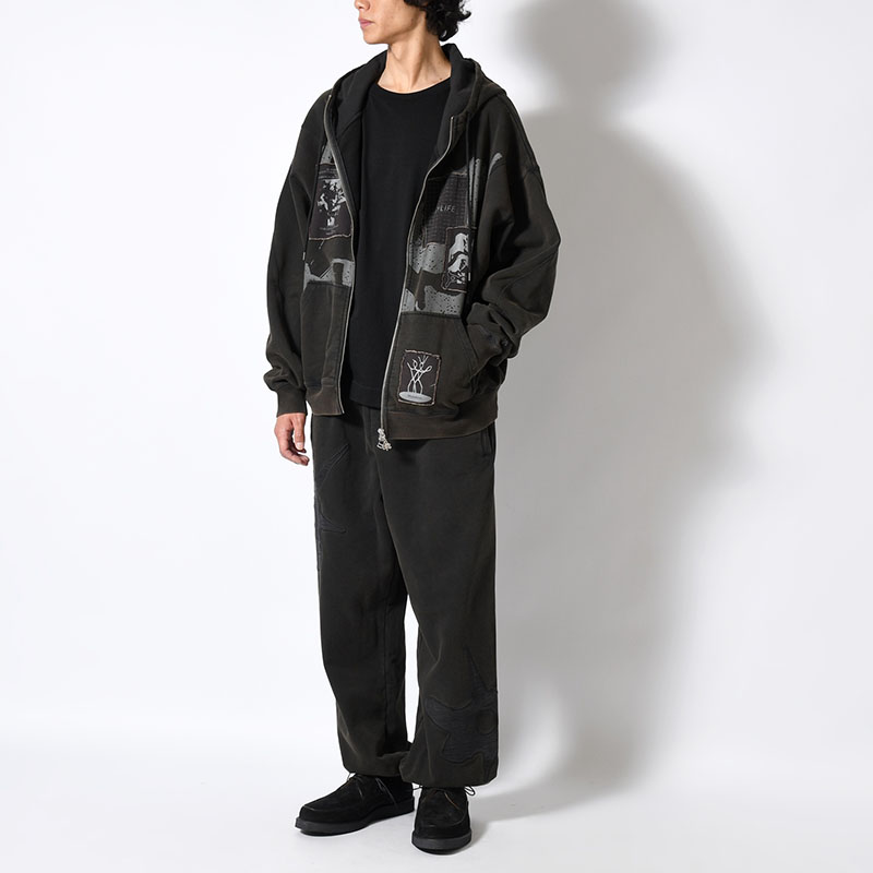 POST WORK ZIP THRU HOODED SWEAT -BLACK/WASH-