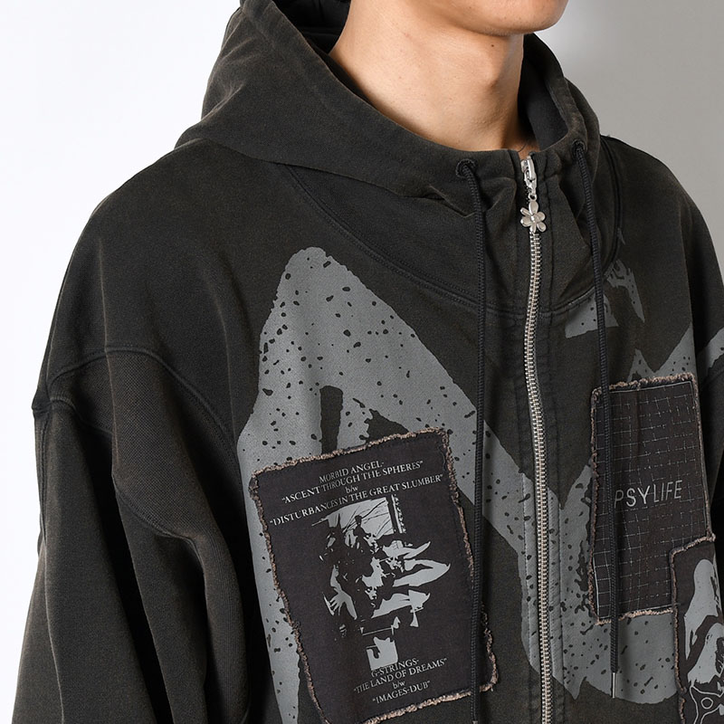 POST WORK ZIP THRU HOODED SWEAT -BLACK/WASH-