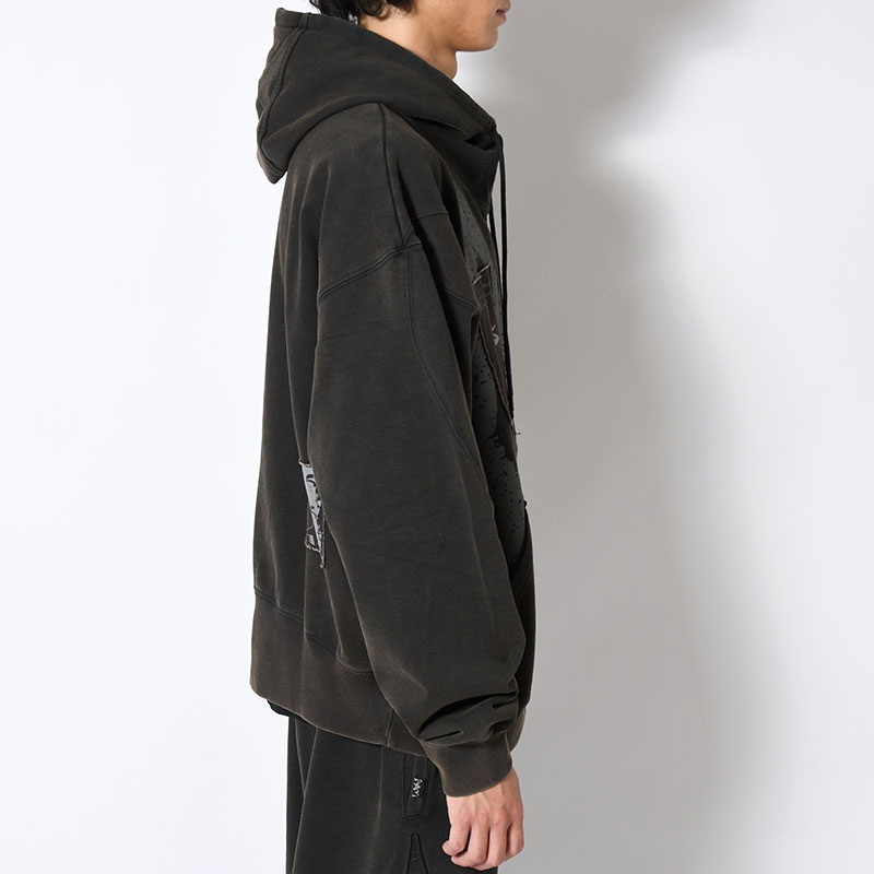 POST WORK ZIP THRU HOODED SWEAT -BLACK/WASH-