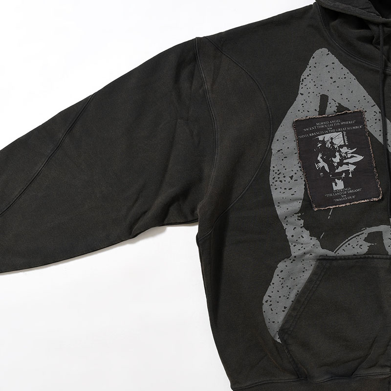 POST WORK ZIP THRU HOODED SWEAT -BLACK/WASH-