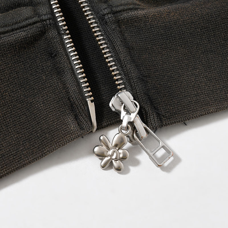 POST WORK ZIP THRU HOODED SWEAT -BLACK/WASH-