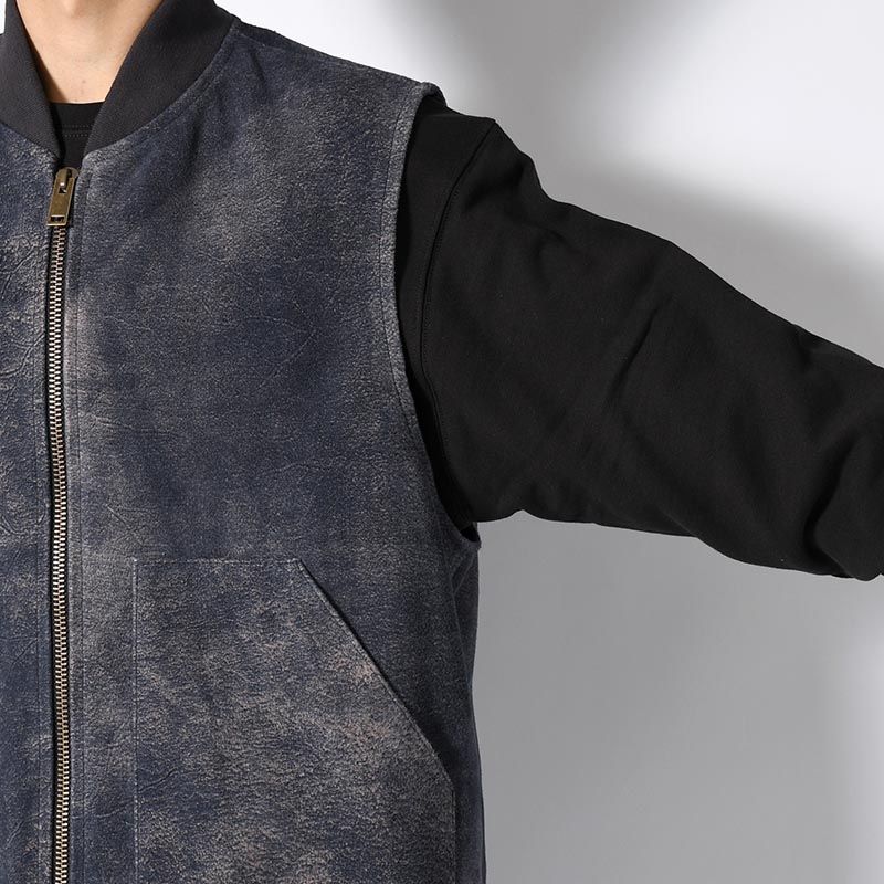 LEATHER WORK VEST Goat suede Antique finish -NAVY-