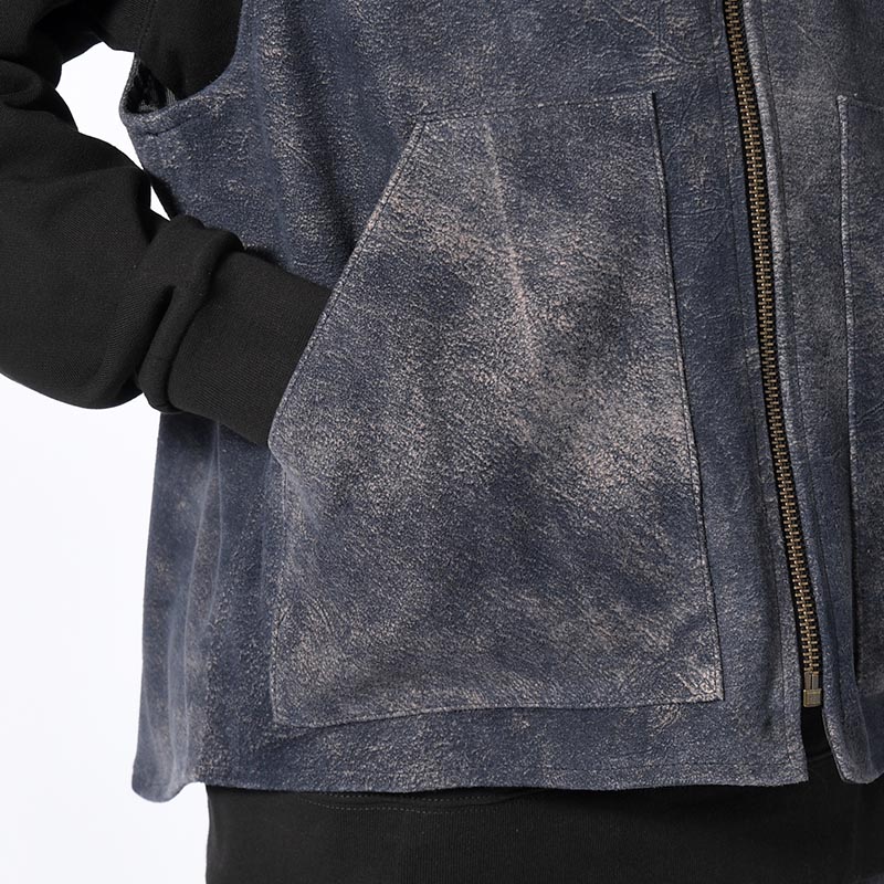 LEATHER WORK VEST Goat suede Antique finish -NAVY-