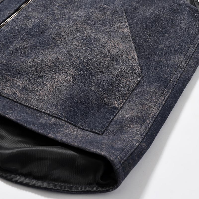 LEATHER WORK VEST Goat suede Antique finish -NAVY-