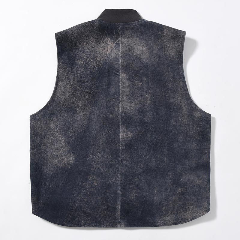 LEATHER WORK VEST Goat suede Antique finish -NAVY-