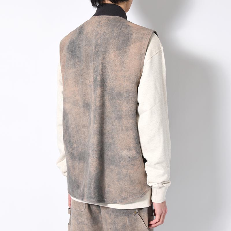 LEATHER WORK VEST Goat suede Antique finish -GRAY-