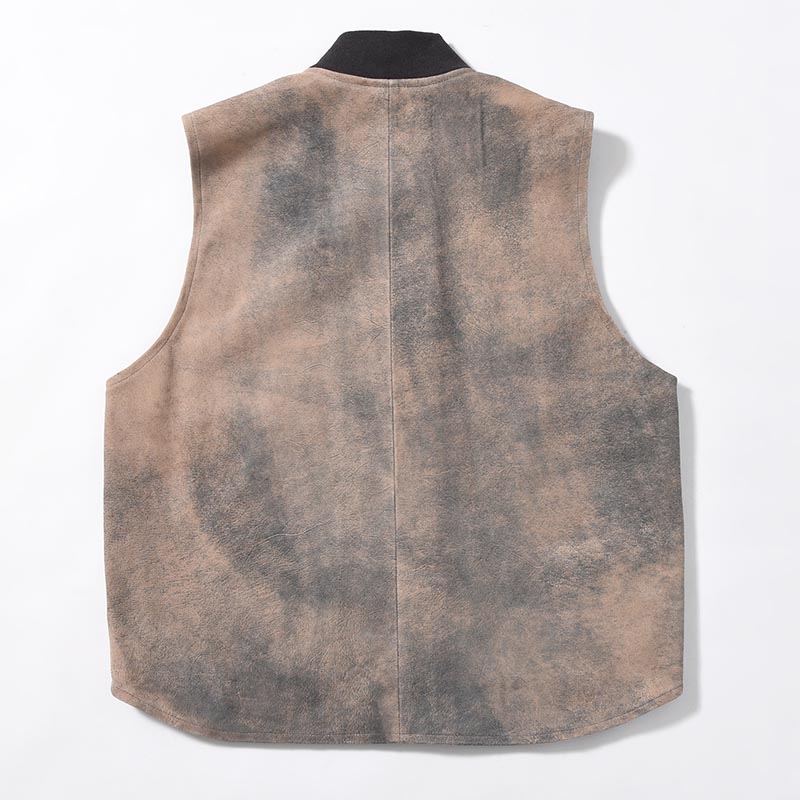 LEATHER WORK VEST Goat suede Antique finish -GRAY-