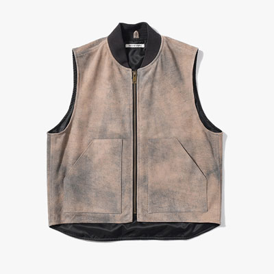 LEATHER WORK VEST Goat suede Antique finish -GRAY-