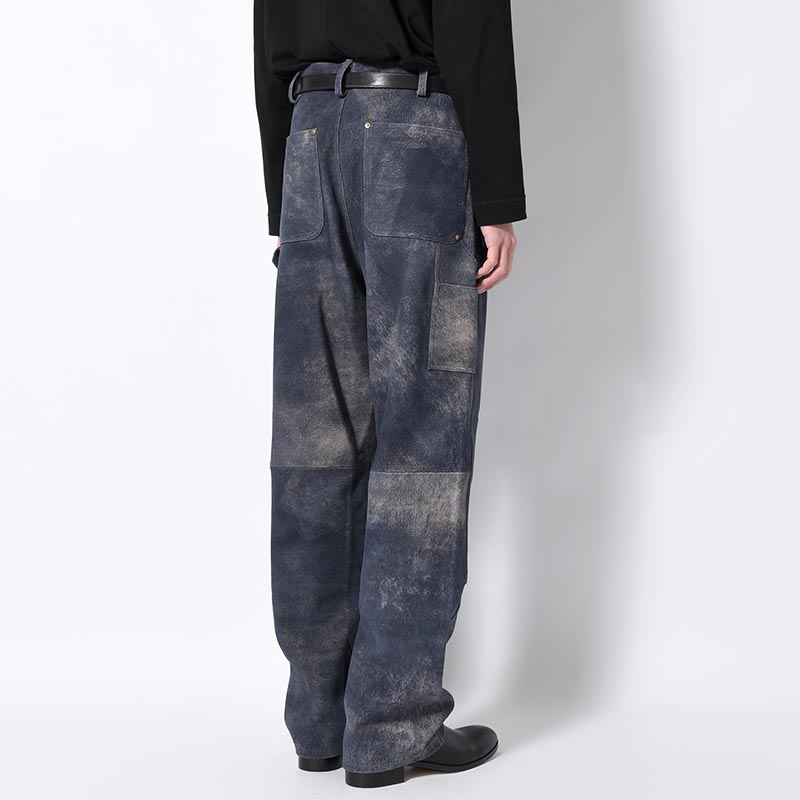 LEATHER DOUBLE KNEE PANTS Goat suede Antique finish -NAVY-