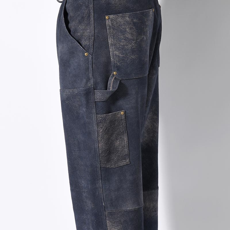 LEATHER DOUBLE KNEE PANTS Goat suede Antique finish -NAVY-