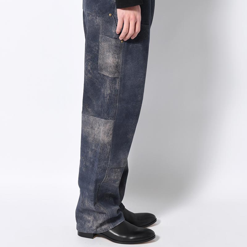 LEATHER DOUBLE KNEE PANTS Goat suede Antique finish -NAVY-