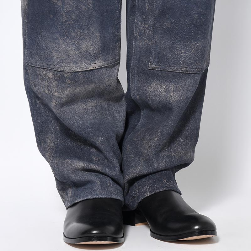 LEATHER DOUBLE KNEE PANTS Goat suede Antique finish -NAVY-