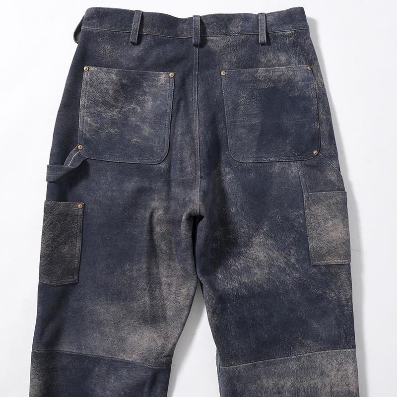 LEATHER DOUBLE KNEE PANTS Goat suede Antique finish -NAVY-