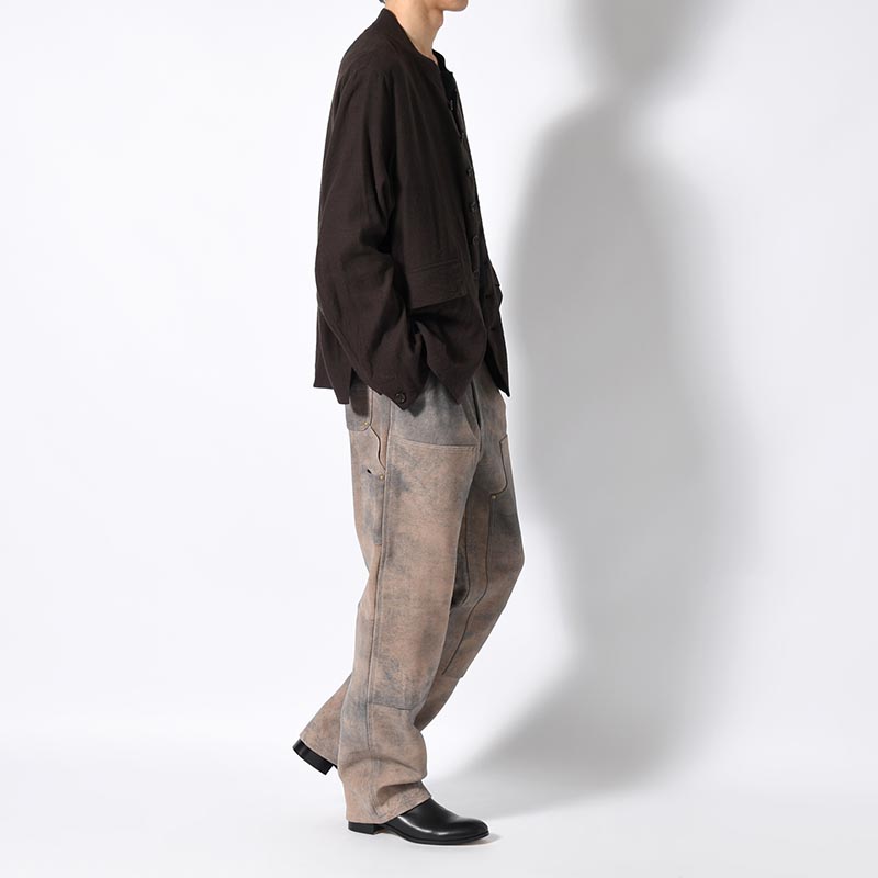 LEATHER DOUBLE KNEE PANTS Goat suede Antique finish -GRAY-