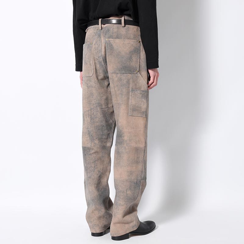 LEATHER DOUBLE KNEE PANTS Goat suede Antique finish -GRAY-