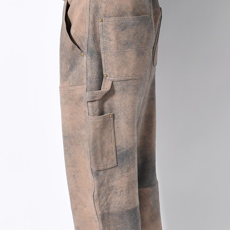 LEATHER DOUBLE KNEE PANTS Goat suede Antique finish -GRAY-