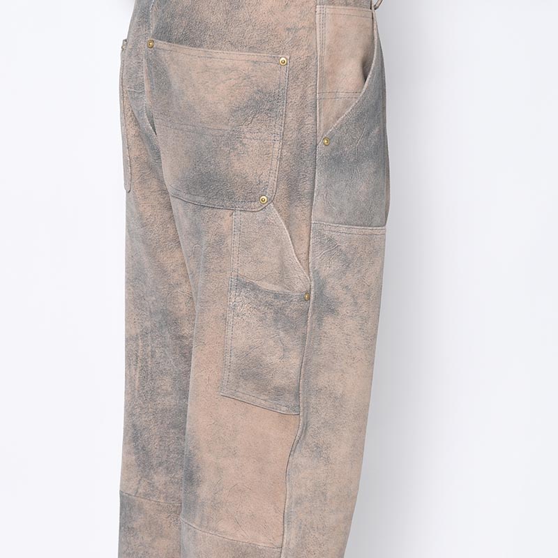 LEATHER DOUBLE KNEE PANTS Goat suede Antique finish -GRAY-