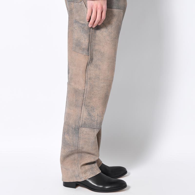 LEATHER DOUBLE KNEE PANTS Goat suede Antique finish -GRAY-