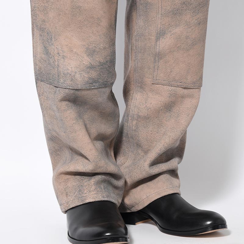 LEATHER DOUBLE KNEE PANTS Goat suede Antique finish -GRAY-