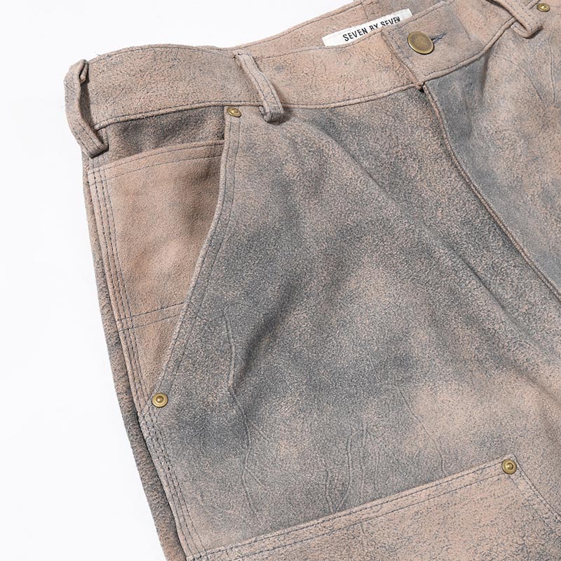 LEATHER DOUBLE KNEE PANTS Goat suede Antique finish -GRAY-