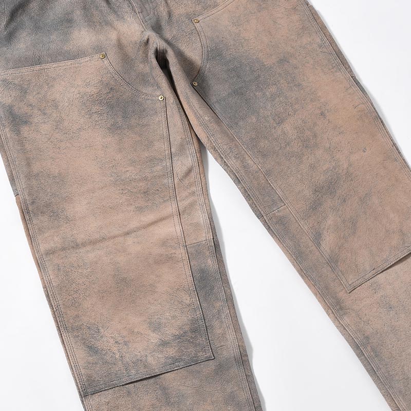 LEATHER DOUBLE KNEE PANTS Goat suede Antique finish -GRAY-