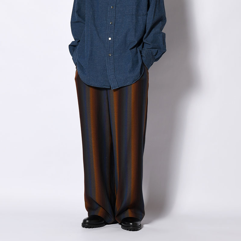 WIDE EASY TROUSERS -Wool Rayon Gradetion stripe- -MULTI-