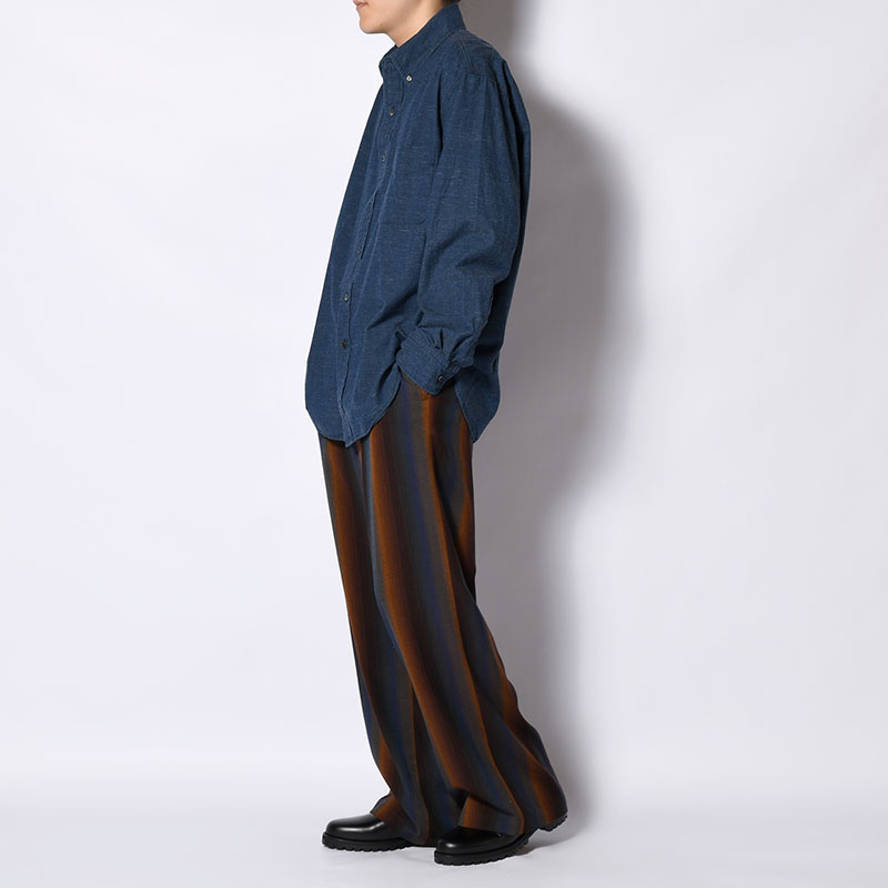 WIDE EASY TROUSERS -Wool Rayon Gradetion stripe- -MULTI-