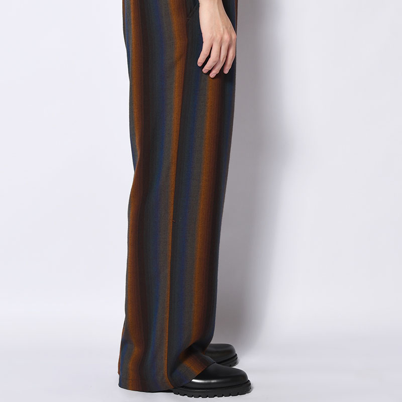 WIDE EASY TROUSERS -Wool Rayon Gradetion stripe- -MULTI-