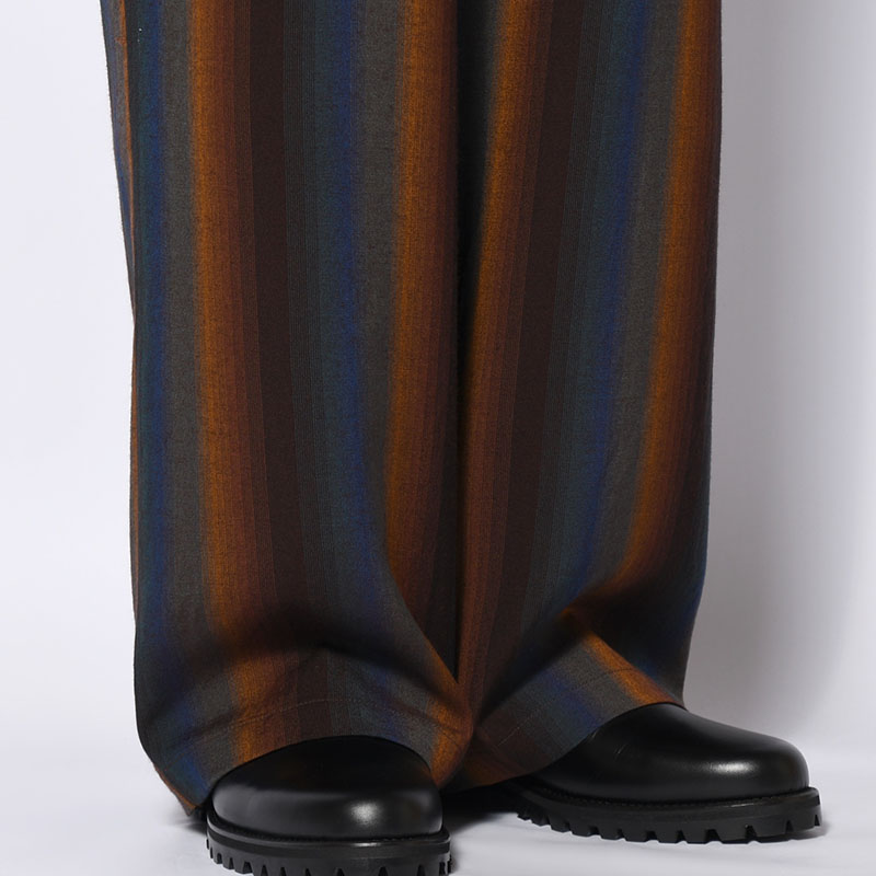 WIDE EASY TROUSERS -Wool Rayon Gradetion stripe- -MULTI-