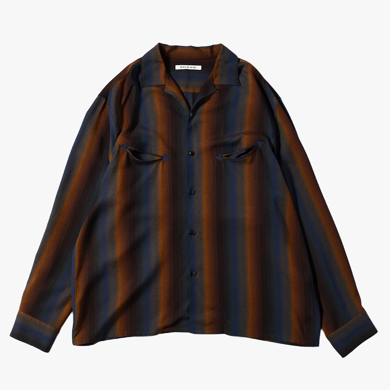 SMILE POCKET OPEN COLLAR SHIRTS -Wool Rayon Gradetion stripe- -MULTI-