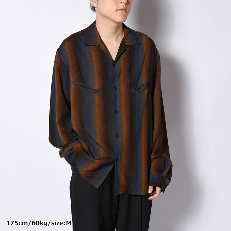 SMILE POCKET OPEN COLLAR SHIRTS -Wool Rayon Gradetion stripe- -MULTI-