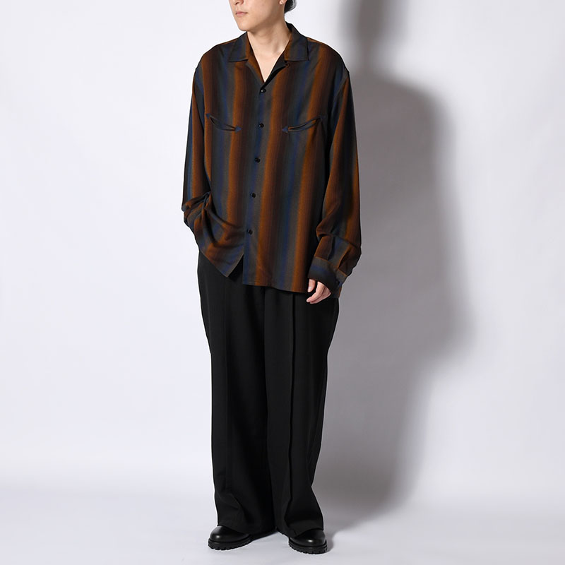 SMILE POCKET OPEN COLLAR SHIRTS -Wool Rayon Gradetion stripe- -MULTI-