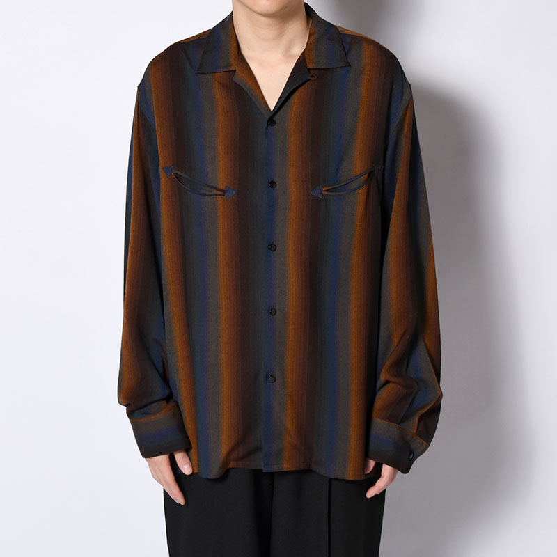 SMILE POCKET OPEN COLLAR SHIRTS -Wool Rayon Gradetion stripe- -MULTI-