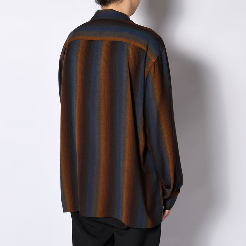 SMILE POCKET OPEN COLLAR SHIRTS -Wool Rayon Gradetion stripe- -MULTI-