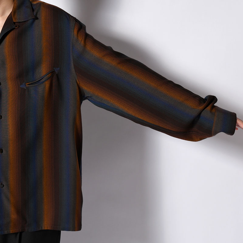 SMILE POCKET OPEN COLLAR SHIRTS -Wool Rayon Gradetion stripe- -MULTI-