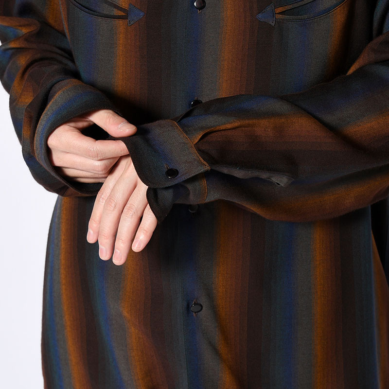 SMILE POCKET OPEN COLLAR SHIRTS -Wool Rayon Gradetion stripe- -MULTI-