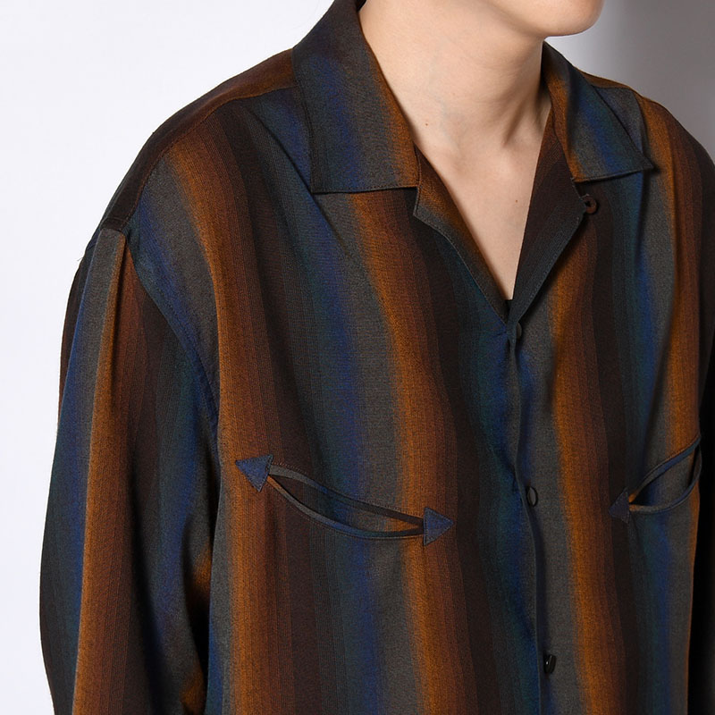 SMILE POCKET OPEN COLLAR SHIRTS -Wool Rayon Gradetion stripe- -MULTI-