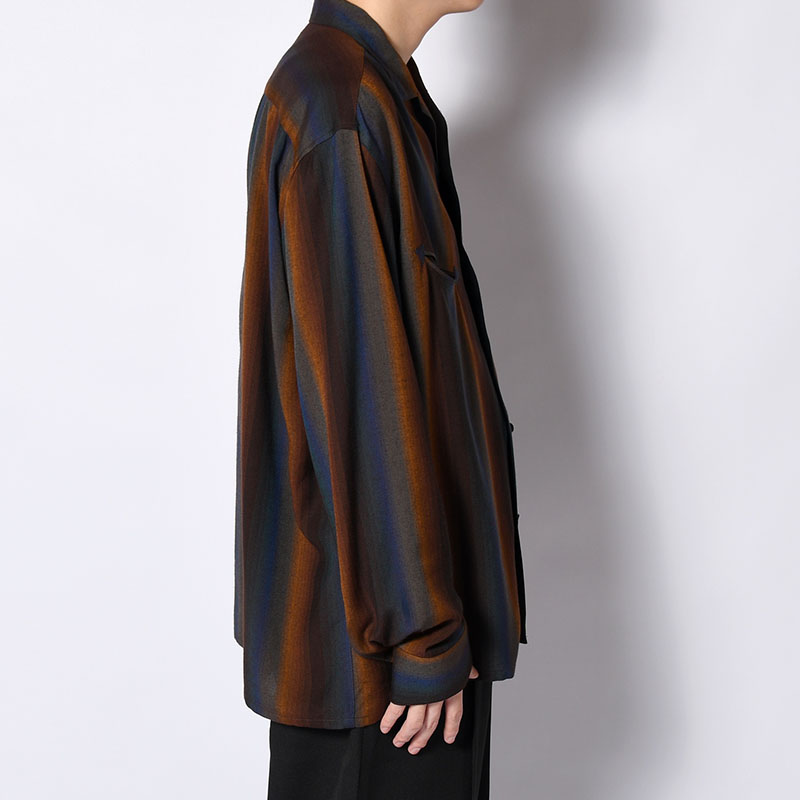 SMILE POCKET OPEN COLLAR SHIRTS -Wool Rayon Gradetion stripe- -MULTI-