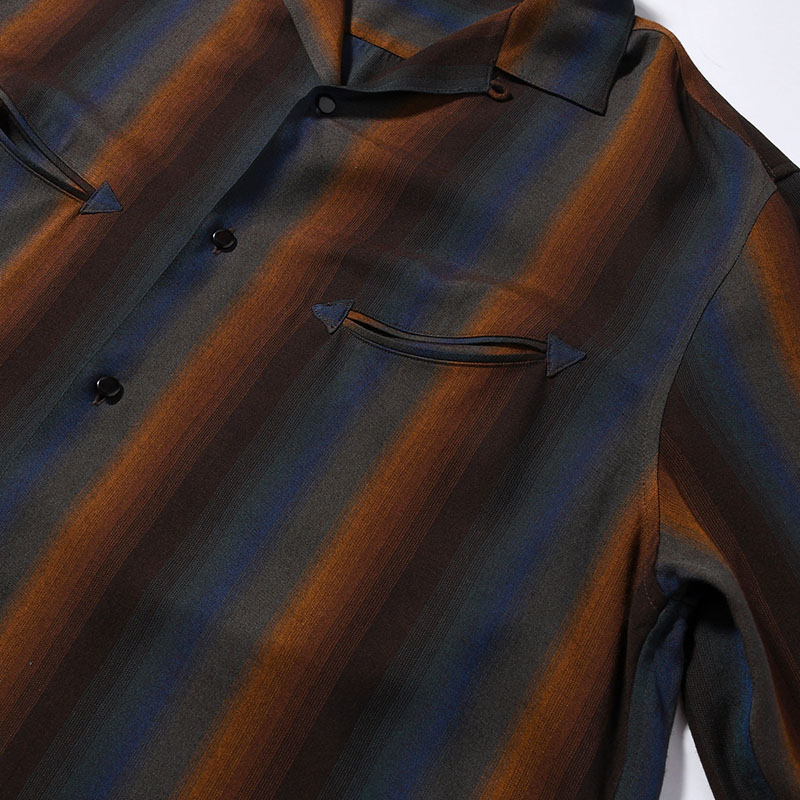 SMILE POCKET OPEN COLLAR SHIRTS -Wool Rayon Gradetion stripe- -MULTI-