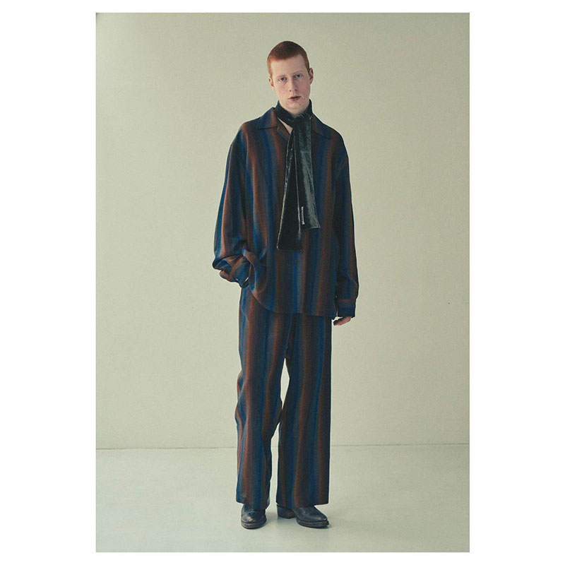SMILE POCKET OPEN COLLAR SHIRTS -Wool Rayon Gradetion stripe- -MULTI-