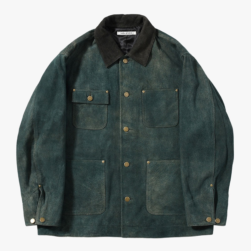 LEATHER MICHIGAN CHORE COAT -Goat suede Antique finish- -2.COLOR-(GREEN)