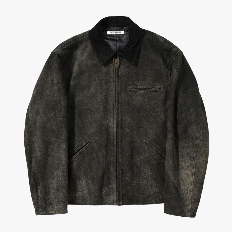 LEATHER DETROIT JACKET -Goat suede Antique finish- -2.COLOR-(BLACK)