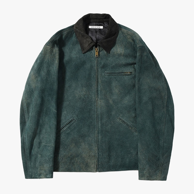 LEATHER DETROIT JACKET -Goat suede Antique finish- -2.COLOR-(GREEN)