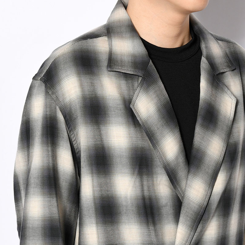 OMBRE CHECK DOUBLE BREASTED SHIRTS JACKET -Cotton Yak- -CHECK-