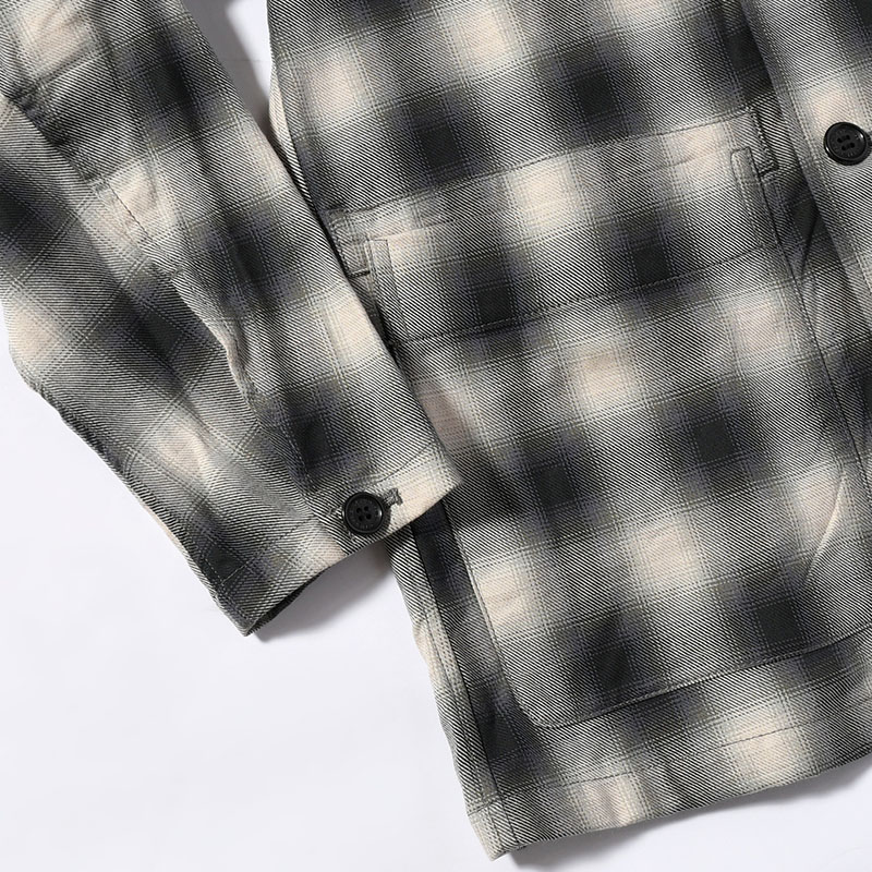 OMBRE CHECK DOUBLE BREASTED SHIRTS JACKET -Cotton Yak- -CHECK-