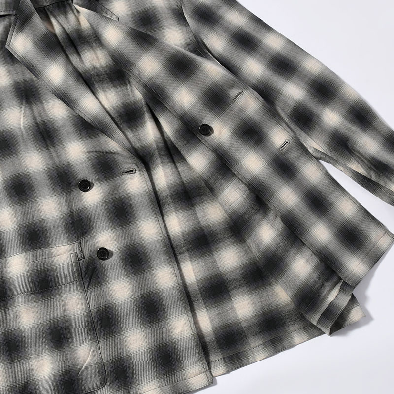 OMBRE CHECK DOUBLE BREASTED SHIRTS JACKET -Cotton Yak- -CHECK-