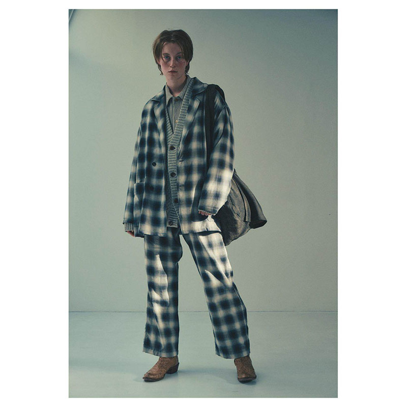 OMBRE CHECK DOUBLE BREASTED SHIRTS JACKET -Cotton Yak- -CHECK-