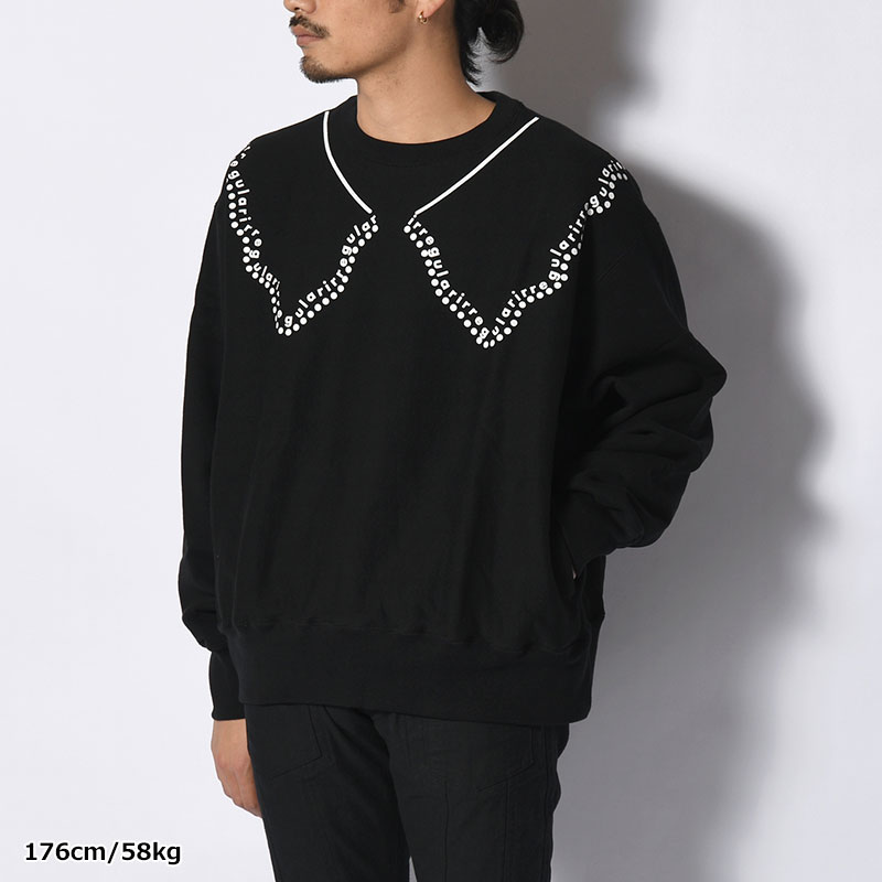 irregular CREW SWEAT short -BLACK-